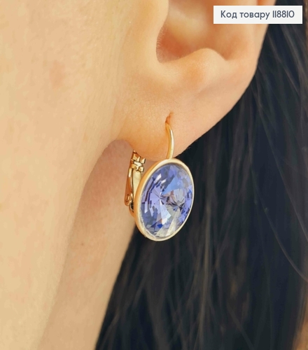 Сережки з Круглим випуклим Фіолетовим каменем Сваровскі (1,2см), довж. 1,8 Xuping 18К 118810 фото 2