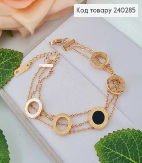 Браслет 16+5см Римские часы с черной эмалью, на цепочках цвет золотой, Stainless Steel 240285 фото