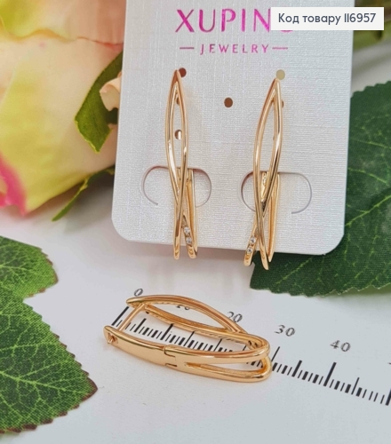 Серьги стрелы, двойные с перекрестком, с двумя камешками, 3см, англ. зам. Xuping 18K 116957 фото 2