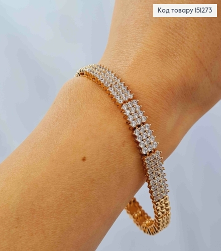 Браслет прикрашений Блискучими камінцями в три ряди, довжина 17+2см, Xuping 18К 151273 фото 2