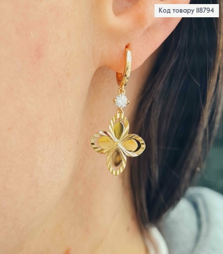 Серьги кольца (1см), с подвесным цветком и камешком (2см), XUPING 18K 118794 фото 3