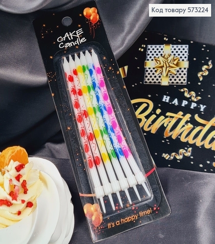 Свечки в торт Белые с цветными шариками и подставками 6шт/уп, 13+1см 573224 фото 1
