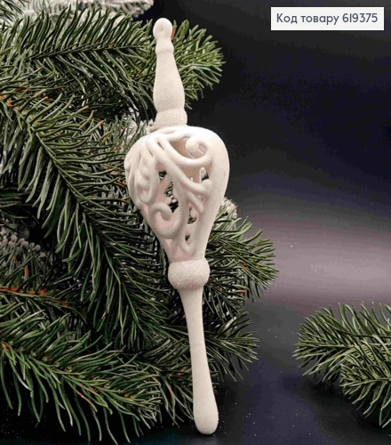 Фигурка бархат "Кристалл с кружевом", БЕЛЫЙ с блеском, 17см, новогоднее украшение, пластик. 619375 фото 1