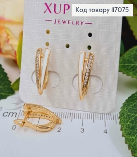 Серьги Стрелы, с белой эмалью и камешками, 1,8см, Xuping 18K 117075 фото