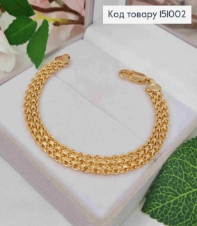 Браслет плетіння Бісмарк подвійне, длина 19см, ширина 7,5мм, Xuping 18K 151002 фото