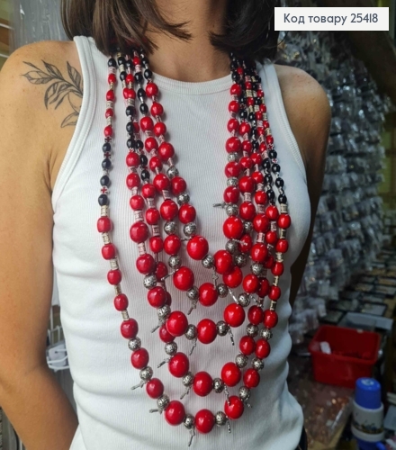 Намисто дерев'яне, в етнічному стилі, ЧЕРВОНО-ЧОРНОГО кольору, 90см, ручна робота 25418 фото 1