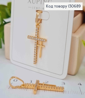Крестик двойной с Блестящими камешками, 2,4*1,3см, Xuping 18К 130689 фото