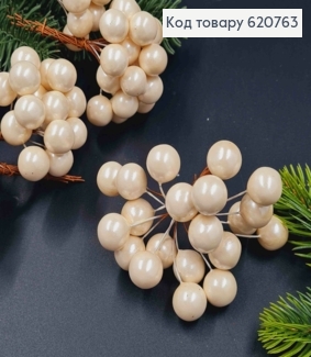 Ягідки КАЛИНИ, МОЛОЧНОГО кольору(20шт) на металевому дротику , 1,5см+6,5см 620763 фото
