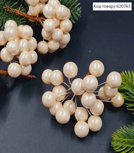 Ягідки КАЛИНИ, МОЛОЧНОГО кольору(20шт) на металевому дротику , 1,5см+6,5см 620763 фото 1