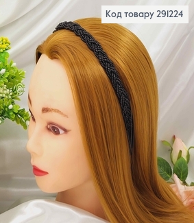 Обруч метал  з плетеним бісером "Косичка" ЧОРНИЙ,  ширина 1,2см 291224 фото