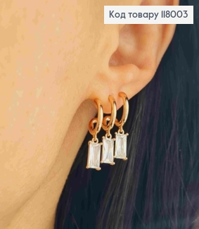 Серьги гвоздики, Три подвесных камня на полукольцах, Xuping 18K 118003 фото