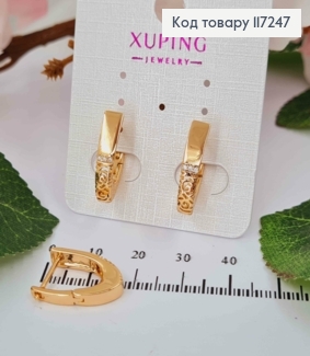 Серьги СТРЕЛЫ с узором и маленькими камешками, высота 2см, английская застежка XUPING 18K 117247 фото