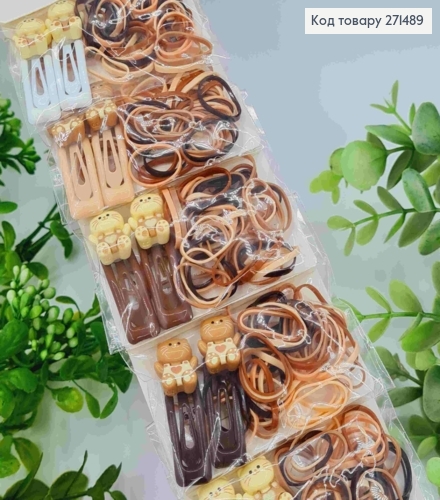 Набір заколок Тік-так (20шт) "КОТИКИ"+ силіконова резинка, Пастельні кольори, заколка 3см 271489 фото 1