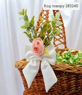 Повязка для корзины БЕЛЫЙ Бант с Розовым Цветком, на завязках, размер 13*26см, Украина 283240 фото
