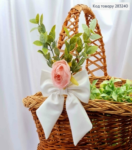 Повязка для корзины БЕЛЫЙ Бант с Розовым Цветком, на завязках, размер 13*26см, Украина 283240 фото 1