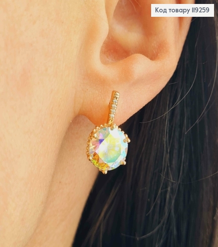 Серьги с изысканным камнем Хамелеон, длина 1,8см, английская застежка, Xuping 18K. 119259 фото 1