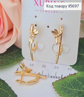 Серьги стрелы 2,5см , "Бабка на камышке" с камешком, англ. зам. Xuping 18K 115697 фото