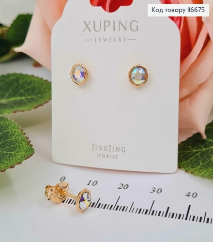 Серьги гвоздики, многогранники с перламутровым камешком Сваровски, 5мм, Xuping 18K 116675 фото 1