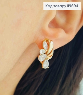 Серьги "Блеск" с Блестящими камешками, дл. 1,7см, англ. застежка, Xuping 18К 119694 фото