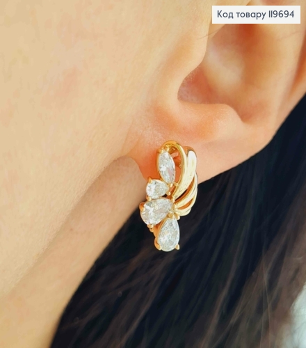 Серьги "Блеск" с Блестящими камешками, дл. 1,7см, англ. застежка, Xuping 18К 119694 фото 1
