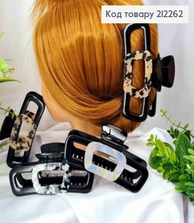 Краб пластик глянцевий, "Прямокутний" з Різнокольоровою брошкою, 12,5см, Чорного кольору 212262 фото