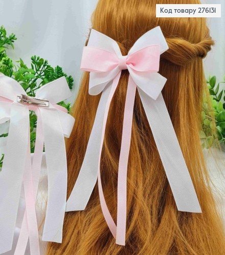 Бант розово-белого цвета, на заколке 4см, ткань репс, размер 12*18,5см, ручная работа, Украина. 276131 фото 1