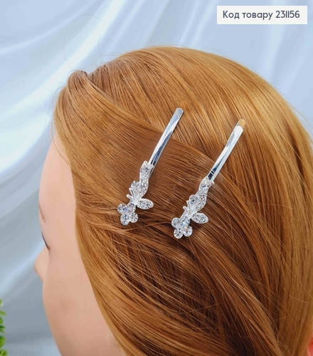 Невидимка (2шт)срібного кольору, з камінцями, 6см 231156 фото 2