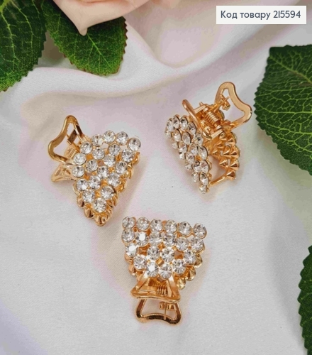 Краб металл "Полукруг", 2,5см в камнях, золотого цвета 215594 фото 1