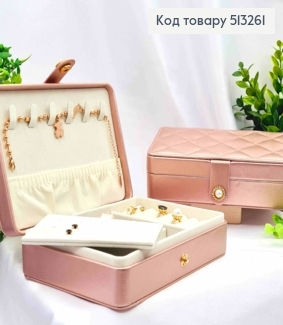 Сундучок-органайзер для хранения украшений, Розово-перламутрового цвета, 16*11*5см (на кнопке) 513261 фото