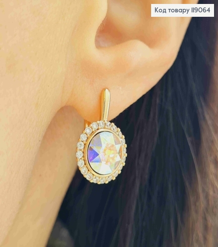 Сережки з Блискучим каменем Хамелеон Сваровскі в оправі з камінців,  1,9см, англ. застіб, Xuping 18К 119064 фото 2