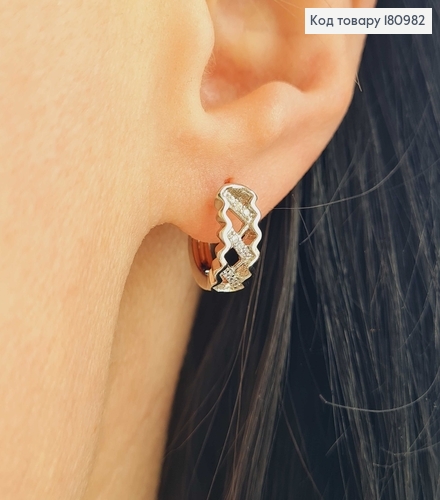 Сережки кільця родовані, з плетінням в камінцях 1,5см, Xuping 18K 180982 фото 2