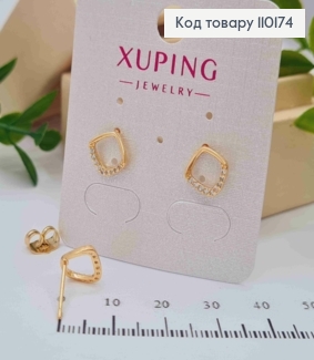 Сережки гвіздки "Ромби" прикрашені Блискучими камінцями, 0,9см, Xuping 18К 110174 фото