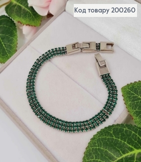 Браслет родований, три рядочки Зелених камінців 17+2см, ширина 8мм, Xuping 200260 фото
