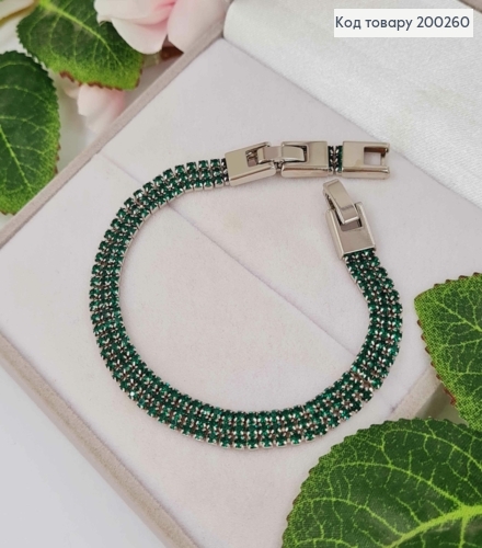 Браслет родований, три рядочки Зелених камінців 17+2см, ширина 8мм, Xuping 200260 фото 1