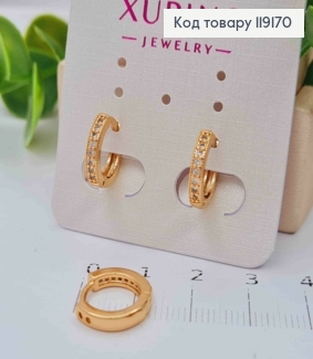 Сережки кільця прикрашені Блискучими камінцями, діаметр 1,2см,  XUPING 18К 119170 фото