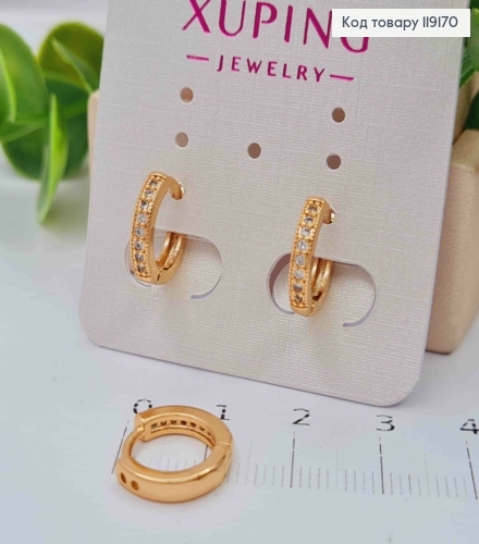 Серьги кольца украшены Блестящими камешками, диаметр 1,2см, XUPING 18К 119170 фото 1