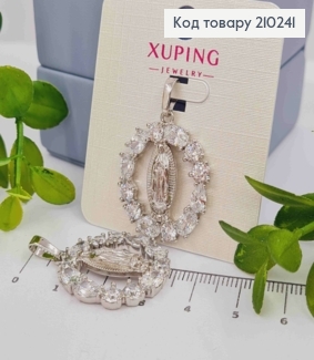 Иконка-Ладанка родованная, "Божья Матерь" в оправе из камней, 2,8см, Xuping 210241 фото