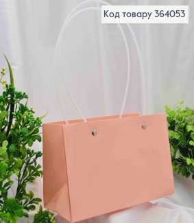 Флористическая сумочка глянцевая НЕЖНО-РОЗОВАЯ для цветов и подарков, с пластик. ручками 22*11*13,5см 364053 фото