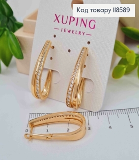 Серьги "Овальные" украшены Блестящими камешками в один ряд, 2,7см, английская застежка, Xuping 18К 118589 фото