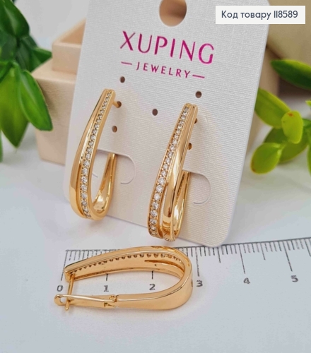 Серьги "Овальные" украшены Блестящими камешками в один ряд, 2,7см, английская застежка, Xuping 18К 118589 фото 1
