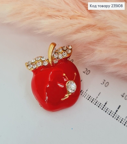 Брошь металл Яблочко с камешками 235108 фото 1