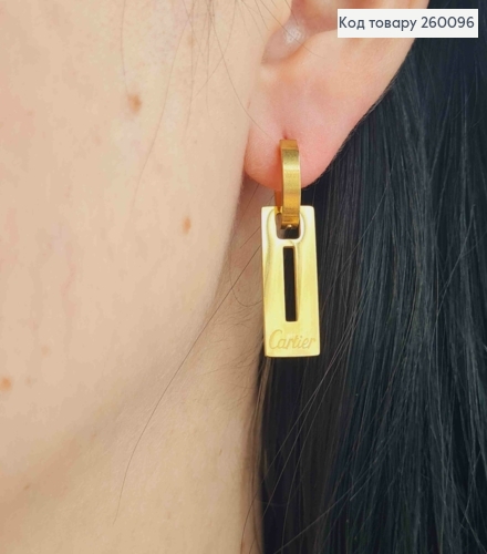 Серьги кольца (1,3см) с подвеской Cartier, лимонного цвета,  2,2см, сталь Stainless Steel 260096 фото 2