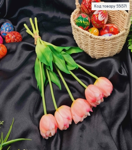 Искусственные цветы ТЮЛЬПАН Пионовидный, Нежно-Розовые (латексные), 5шт/букет, выс. 38см, цветок 4см 551371 фото 1