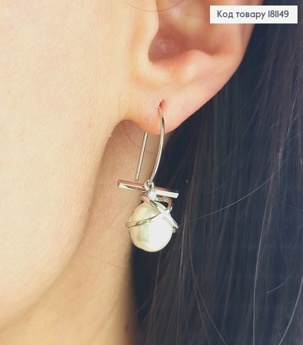 Сережки родовані гачки, з підвіскою Перлинкою у вузлику, 3см, Xuping  181149 фото 1