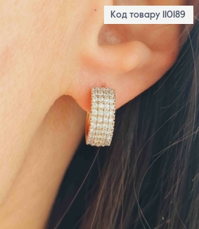 Сережки Кільця прикрашені Блискучими камінцями, ширина 6мм,  діаметр 1,3см, Xuping 18K 110189 фото