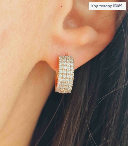 Сережки Кільця прикрашені Блискучими камінцями, ширина 6мм,  діаметр 1,3см, Xuping 18K 110189 фото 1