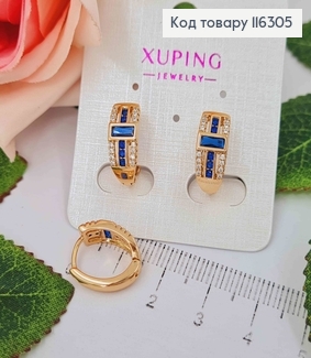 Серьги "Лоренцо" с синим витражным камнем, 1,5см, англ. Xuping 18K 116305 фото