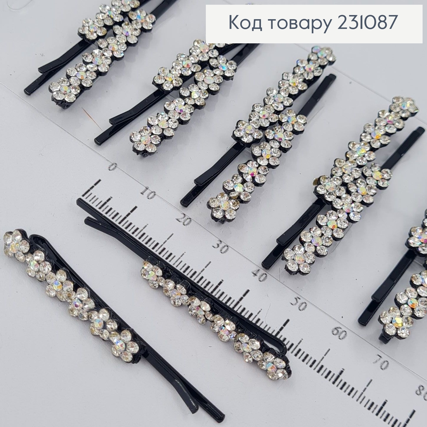 Невидимка металл 5,8 см черная с цветами 2 шт / уп цена за уп. 231087 фото 2