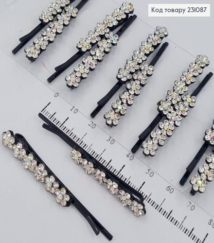 Невидимка металл 5,8 см черная с цветами 2 шт / уп цена за уп. 231087 фото 2