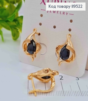Серьги "Космическая Каплинка" с Черным камнем, 1,8см, английская застежка, Xuping 18K 119522 фото